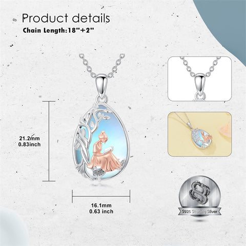 Sterling Silver Moonstone Tree of Life Art Book Pendant Necklace for Book Lover