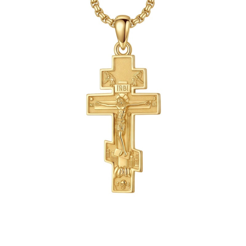14K Gold Plated Religious Amulet  Cross Pendant Necklace