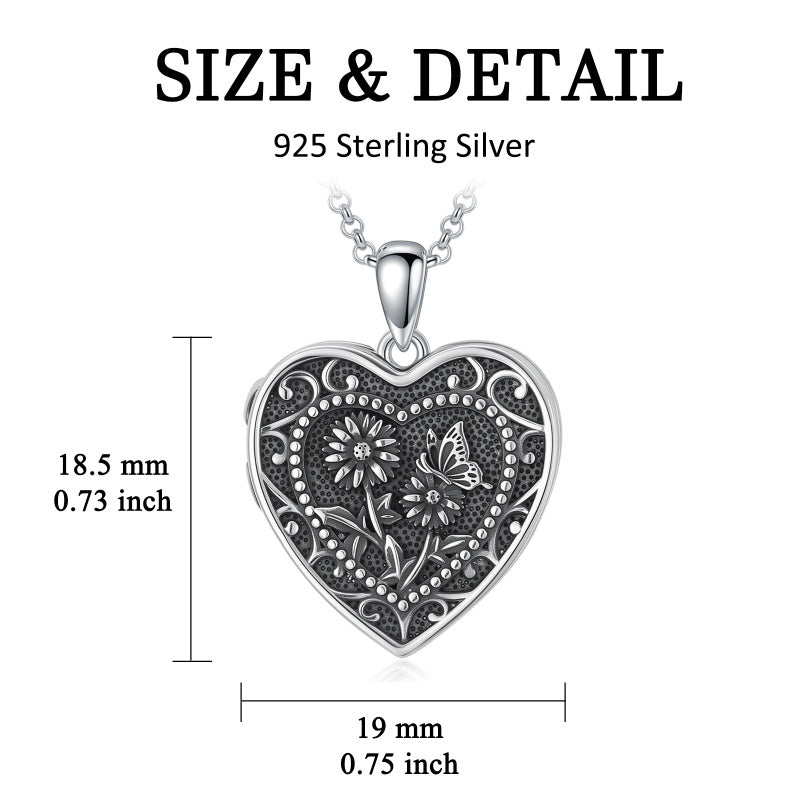 Sterling Silver Butterfly Heart Birth Flower Photo Locket Pendant Necklace for Women Birthday Christmas  Gifts