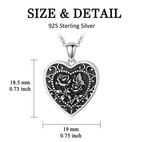 Sterling Silver Butterfly Heart Birth Flower Photo Locket Pendant Necklace for Women Birthday Christmas  Gifts