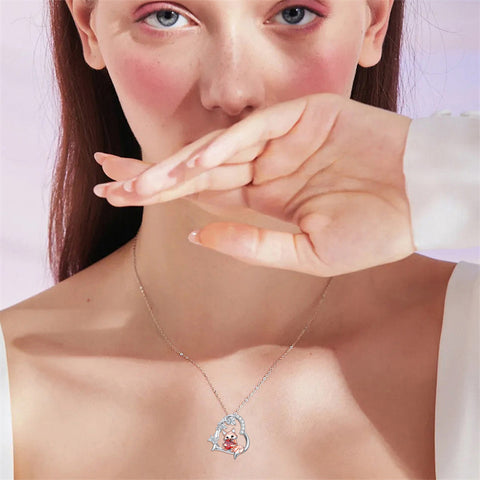 Sterling Silver Heart Birthstone Fox Pendant Necklace
