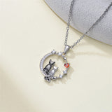 Sterling Silver Cubic Zirconia Two Cats Pendant Necklace