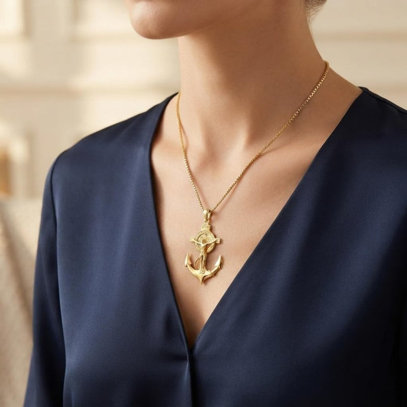 14K Gold Plated Religious Amulet  Cross Pendant Necklace