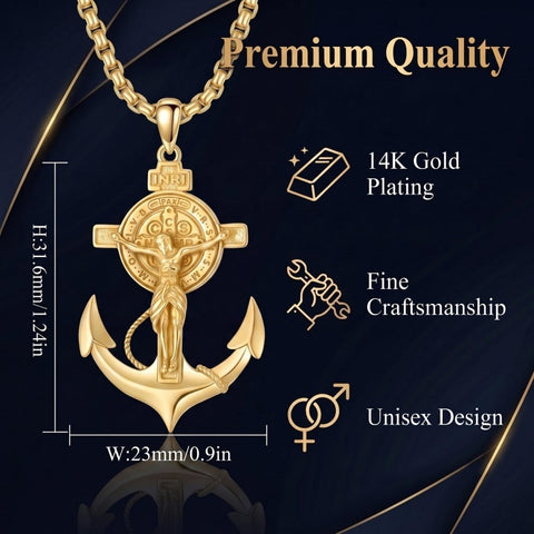 14K Gold Plated Religious Amulet  Cross Pendant Necklace
