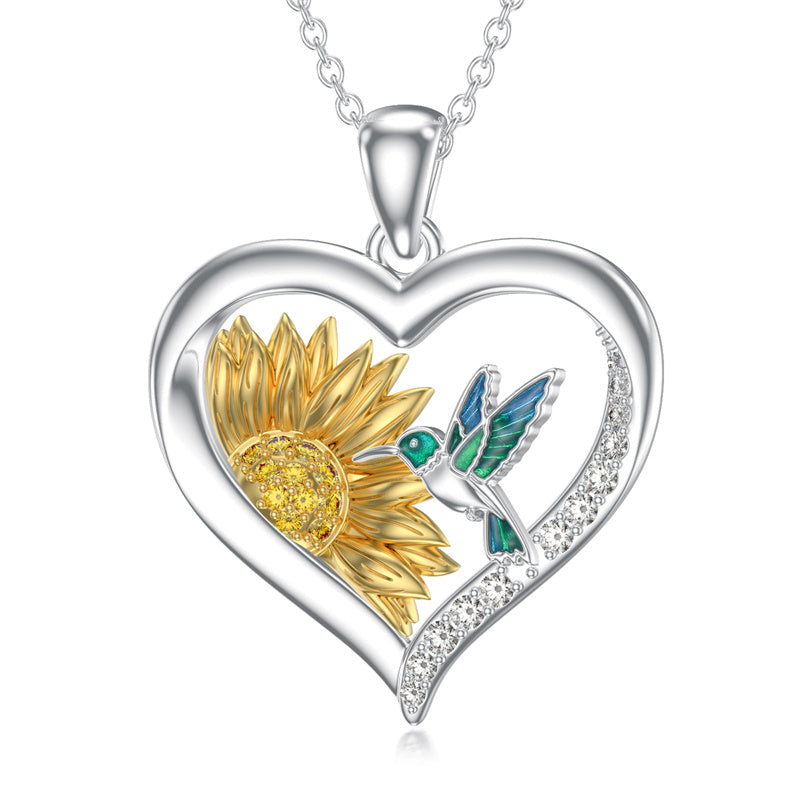 Sterling Silver Heart Dragonfly Hummingbird Pendant Necklace Jewelry Gifts for Christmas Anniversary