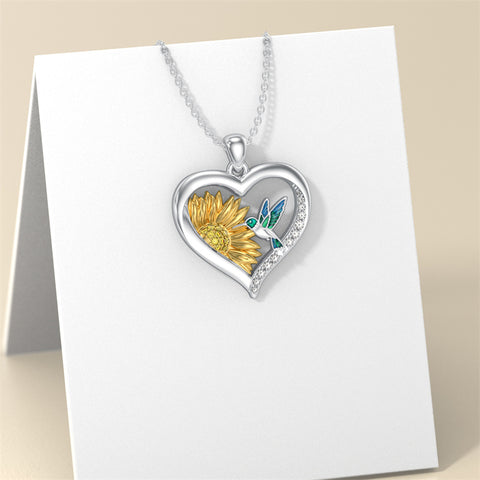 Sterling Silver Heart Dragonfly Hummingbird Pendant Necklace Jewelry Gifts for Christmas Anniversary