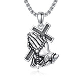 Sterling Silver Praying Hands Angel Sword Wing Cross Pendant Necklace Religious Gifts for Men