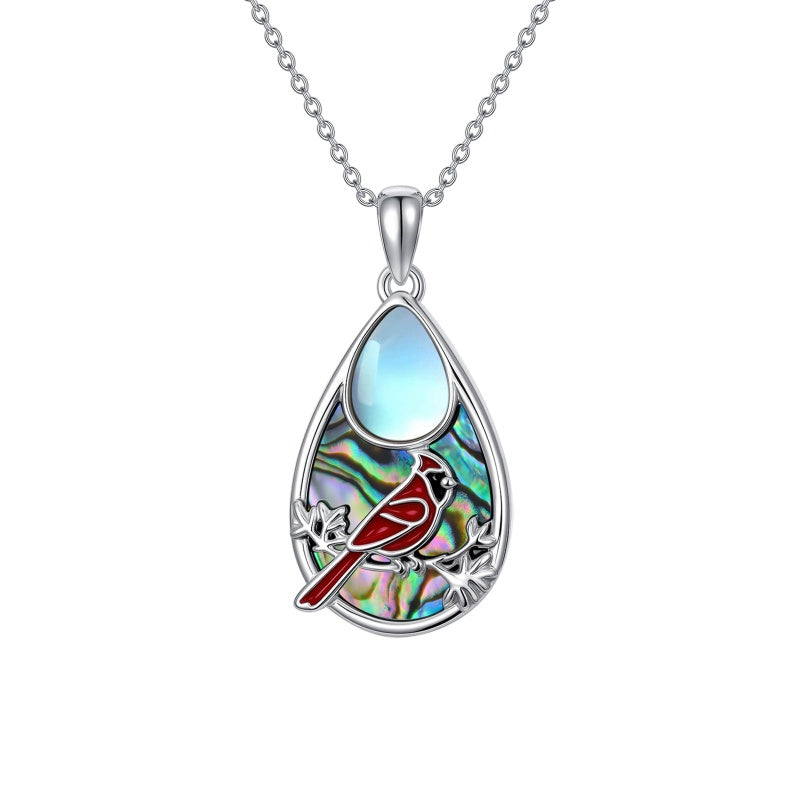 Sterling Silver Moonstone Cardinal Dragonfly Hummingbird Butterfly Bee Pendant Necklace for Women