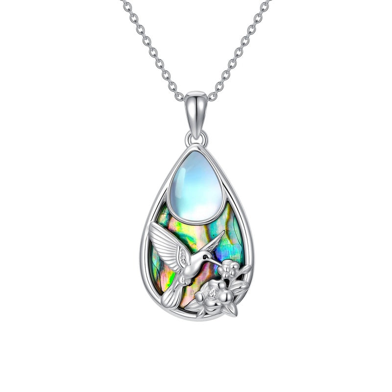 Sterling Silver Moonstone Cardinal Dragonfly Hummingbird Butterfly Bee Pendant Necklace for Women