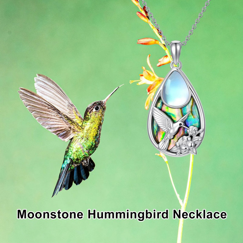 Sterling Silver Moonstone Cardinal Dragonfly Hummingbird Butterfly Bee Pendant Necklace for Women