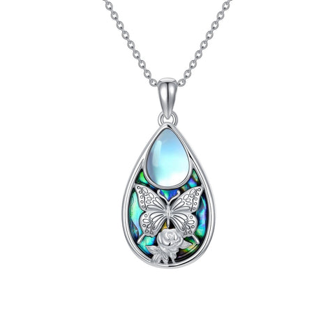Sterling Silver Moonstone Cardinal Dragonfly Hummingbird Butterfly Bee Pendant Necklace for Women