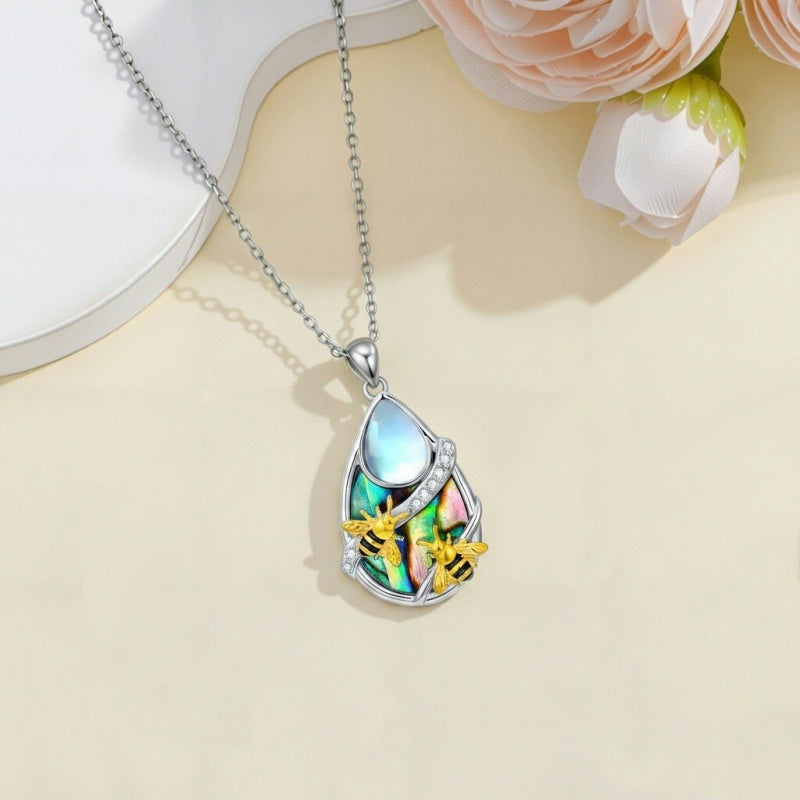 Sterling Silver Moonstone Cardinal Dragonfly Hummingbird Butterfly Bee Pendant Necklace for Women