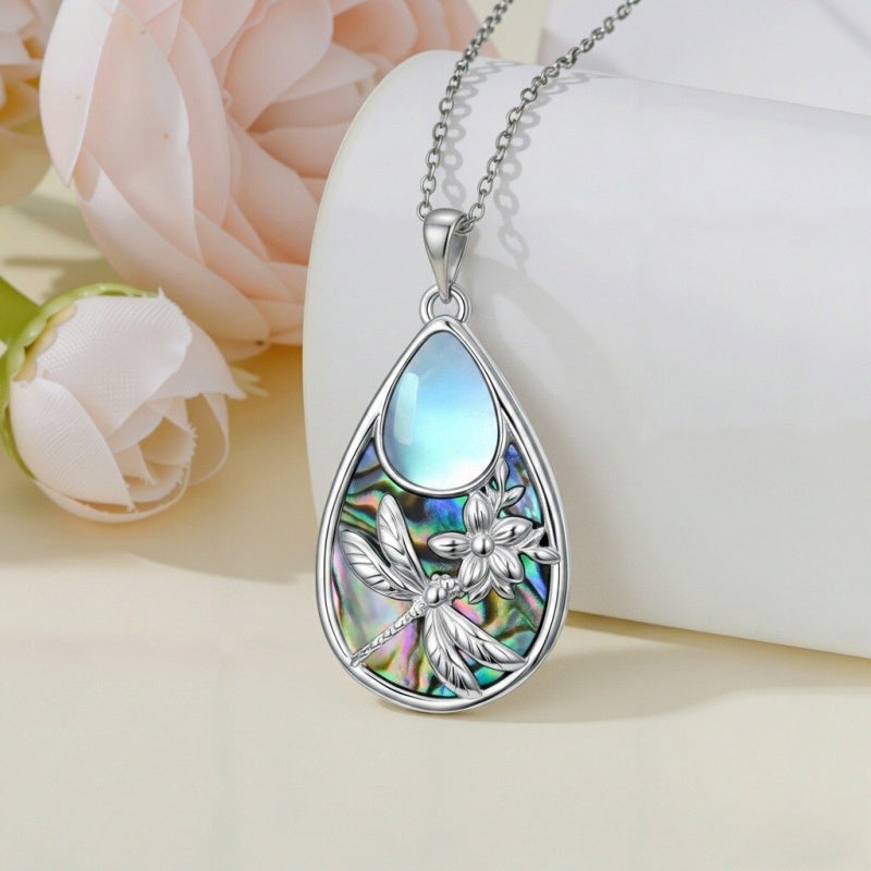 Sterling Silver Moonstone Cardinal Dragonfly Hummingbird Butterfly Bee Pendant Necklace for Women