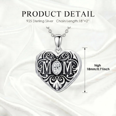Sterling Silver Heart Cubic Zirconia Photo Locket Necklace