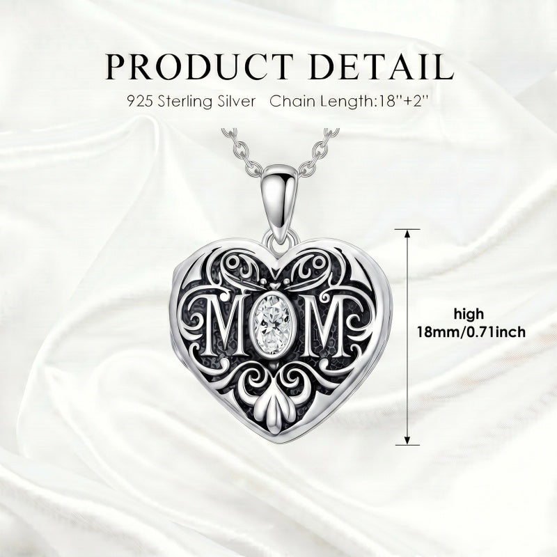 Sterling Silver Heart Cubic Zirconia Photo Locket Necklace