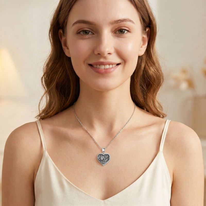 Sterling Silver Heart Cubic Zirconia Photo Locket Necklace