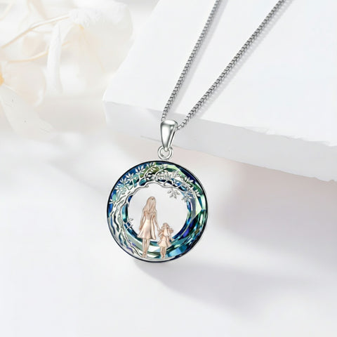 Sterling Silver  Crystal Tree of Life Mother Daughter Father Daughter Sisters Friends Pendant Necklace for Women