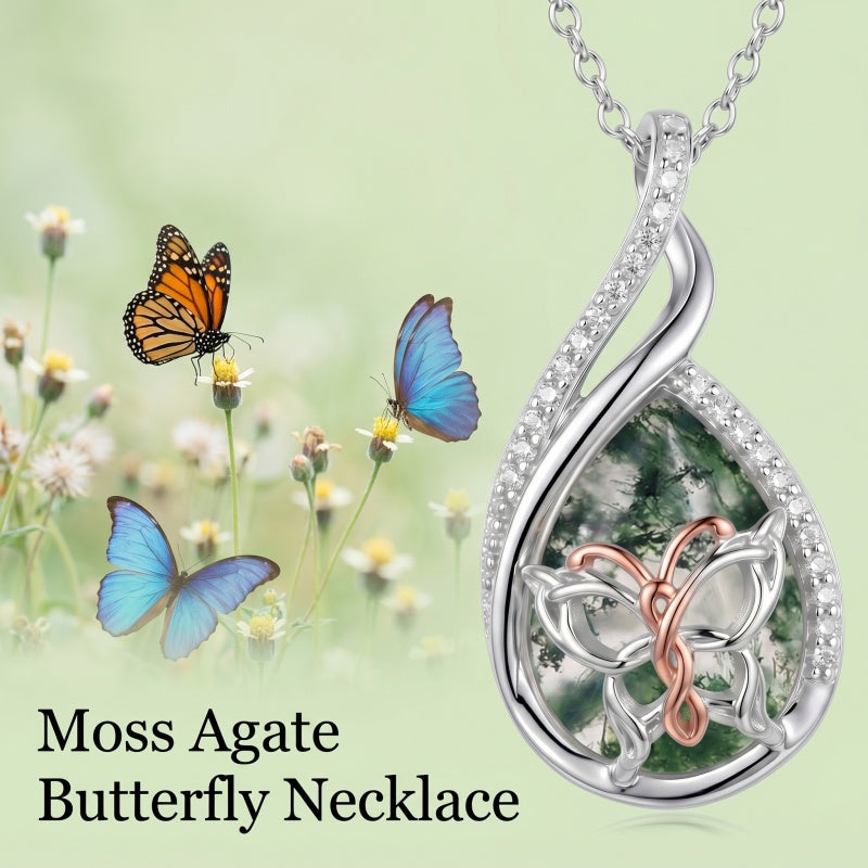 Sterling Silver Lapis Lazuli Black Onyx Moonstone Moss Agate Turquoise Butterfly Dragonfly Hummingbird  Pendant Necklace