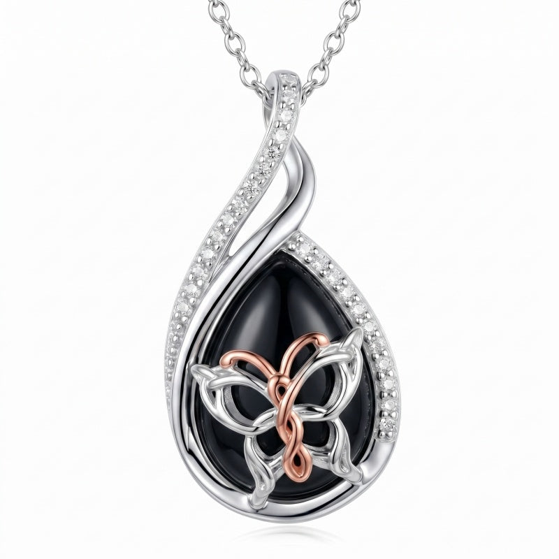 Sterling Silver Lapis Lazuli Black Onyx Moonstone Moss Agate Turquoise Butterfly Dragonfly Hummingbird  Pendant Necklace