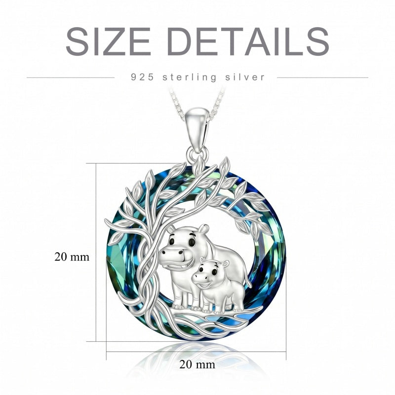 Sterling Silver Crystal  Hippo Elephant Squirrel Otter Bear Tree of Life Pendant Necklace  Mother's Day Christmas Gifts