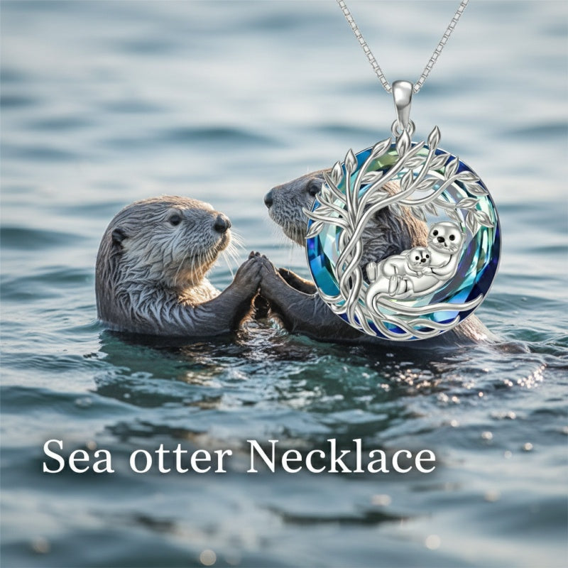 Sterling Silver Crystal  Hippo Elephant Squirrel Otter Bear Tree of Life Pendant Necklace  Mother's Day Christmas Gifts