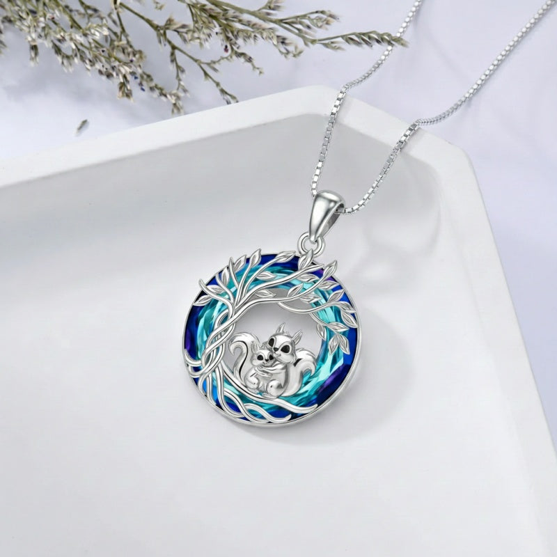 Sterling Silver Crystal  Hippo Elephant Squirrel Otter Bear Tree of Life Pendant Necklace  Mother's Day Christmas Gifts