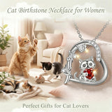 Sterling Silver Birthstone  Cat Pendant Necklace for Women