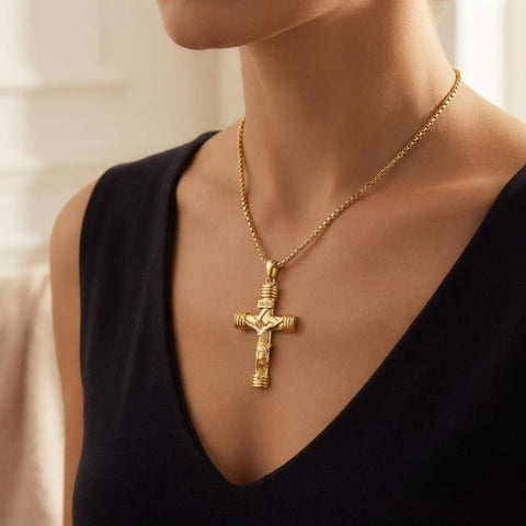 14K Gold Plated Religious Amulet  Cross Pendant Necklace