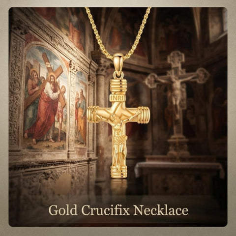 14K Gold Plated Religious Amulet  Cross Pendant Necklace