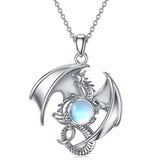 Sterling Silver Moonstone Dragon Pendant Necklace