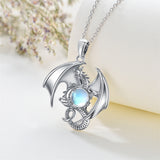 Sterling Silver Moonstone Dragon Pendant Necklace