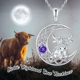 Sterling Silver 12 Month Birthstone Highland Cow  Pendant Necklace