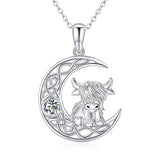 Sterling Silver 12 Month Birthstone Highland Cow  Pendant Necklace