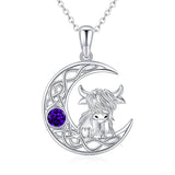 Sterling Silver 12 Month Birthstone Highland Cow  Pendant Necklace