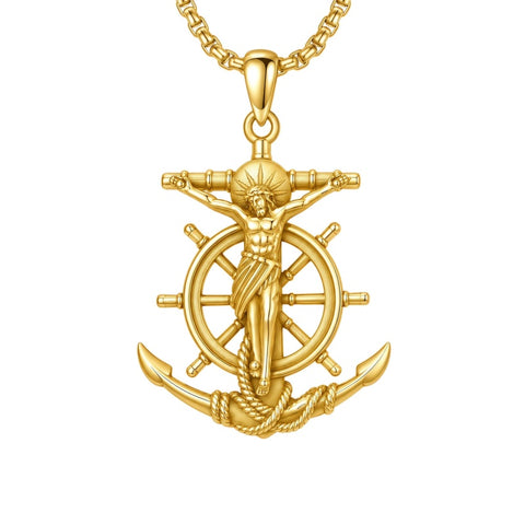 14K Gold Plated Religious Amulet  Cross Pendant Necklace