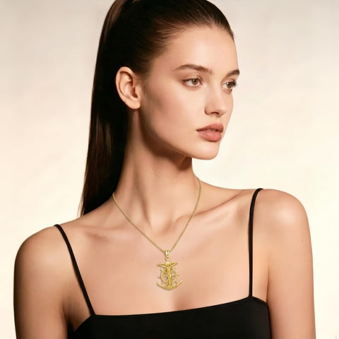 14K Gold Plated Religious Amulet  Cross Pendant Necklace