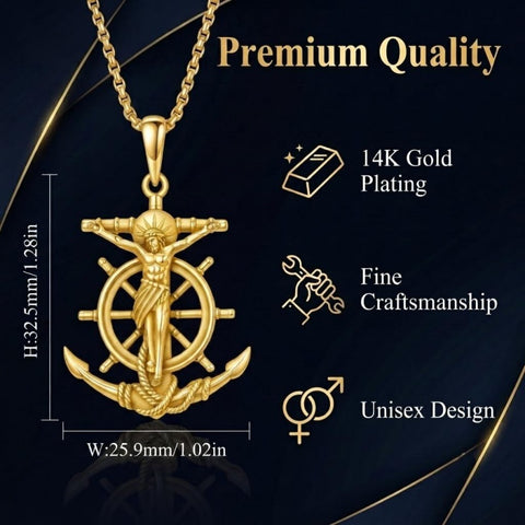 14K Gold Plated Religious Amulet  Cross Pendant Necklace
