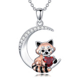 Sterling Silver Birthstone Red Panda Pendant Necklace Animal Jewelry Gifts for Women