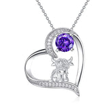 Sterling Silver 12 Months Birthstone Highland Cow Pendant Necklace