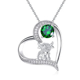 Sterling Silver 12 Months Birthstone Highland Cow Pendant Necklace