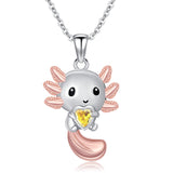 Sterling Silver 12 Month Birthstones Axolotl  Pendant Necklace