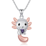 Sterling Silver 12 Month Birthstones Axolotl  Pendant Necklace