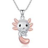 Sterling Silver 12 Month Birthstones Axolotl  Pendant Necklace