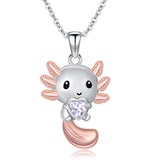 Sterling Silver 12 Month Birthstones Axolotl  Pendant Necklace