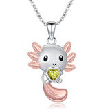 Sterling Silver 12 Month Birthstones Axolotl  Pendant Necklace