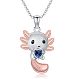 Sterling Silver 12 Month Birthstones Axolotl  Pendant Necklace