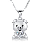Sterling Silver 12 Month Birthstones Pig Pendant Necklace