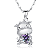 Sterling Silver Birthstone Cow Pendant Necklace