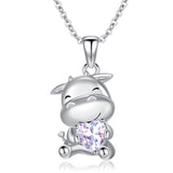 Sterling Silver Birthstone Cow Pendant Necklace