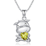 Sterling Silver Birthstone Cow Pendant Necklace